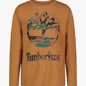 Timberland Brown Long Sleeve Logo T Shirt Cotton Casual Crew Neck M 10/12